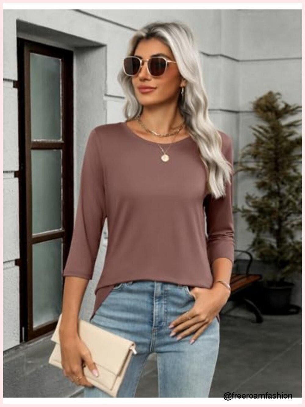 3/4 Sleeve Tunic Tops 3 Pack Crew Neck Blouses for Women Basic Tees Summer Fall - Picture 5 of 6